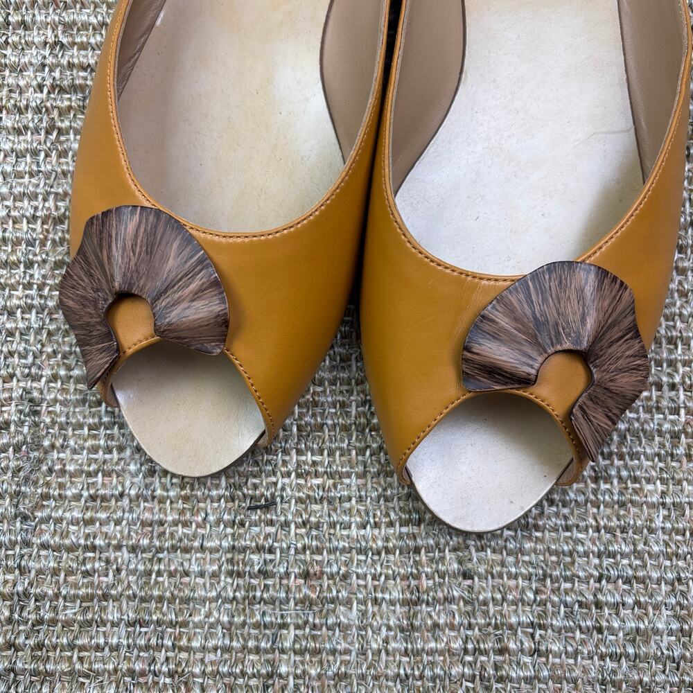 🌾 Pedro Leather Mule Slides | Size 38 | Mustard Yellow | Fan Medallion Toe
